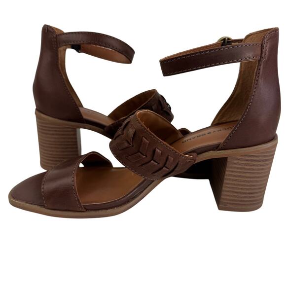 LUCKY BRAND SERENAY LEATHER BLOCK HEELED SANDALS IN BROWN NWOB WOMEN'S SIZE 8 - Picture 7 of 14
